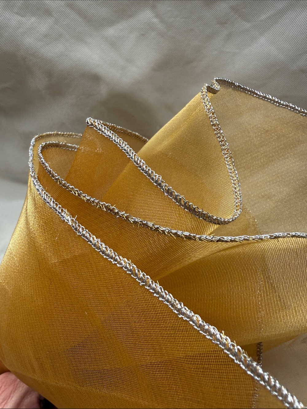 Pier 1 Yellow-Gold Organza Napkins with Silver Edge